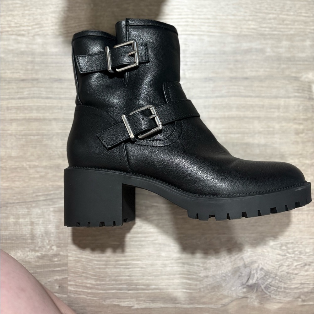 Black Leather Ankle Boots with Buckles